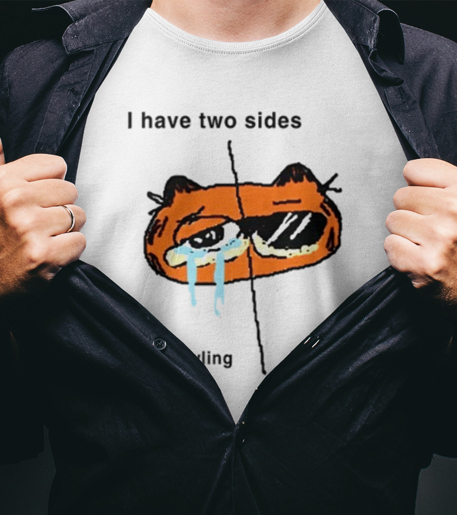 Goofyahhtees I Have Two Sides Bawling Balling Orange Cartoon Face Split Humor T-Shirt