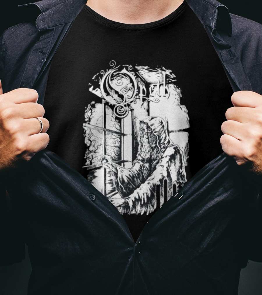 Opet Hooded Figure At Gothic Windowpane T-Shirt