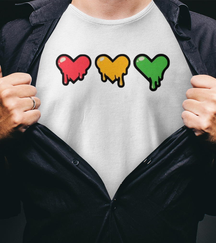 Top Lifeseries Heart Drip Red Yellow Green Hearts T-Shirt