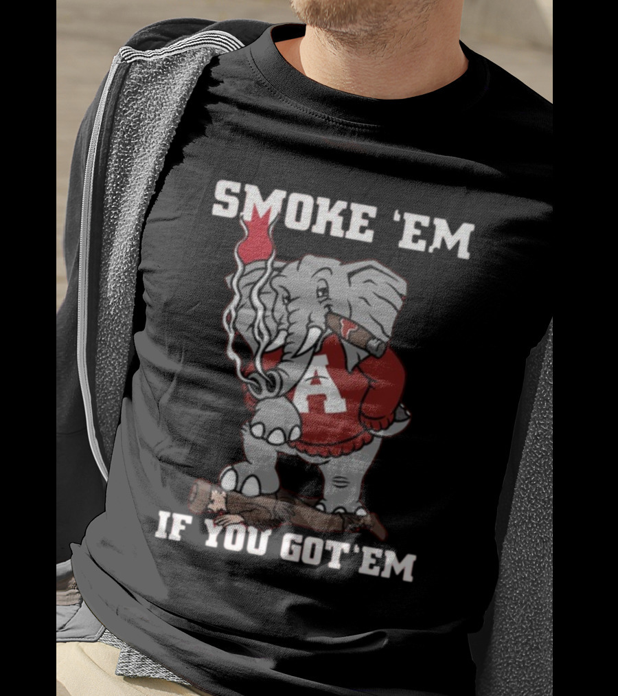 Smoke Em Alabama Elephant Graphic Red White Football T-Shirt