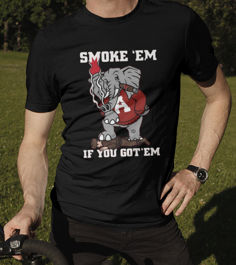 Smoke Em Alabama Elephant Graphic Red White Football T-Shirt