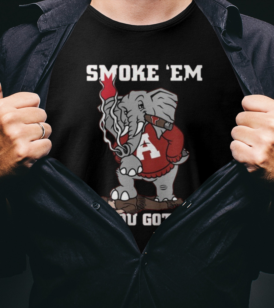 Smoke Em Alabama Elephant Graphic Red White Football T-Shirt