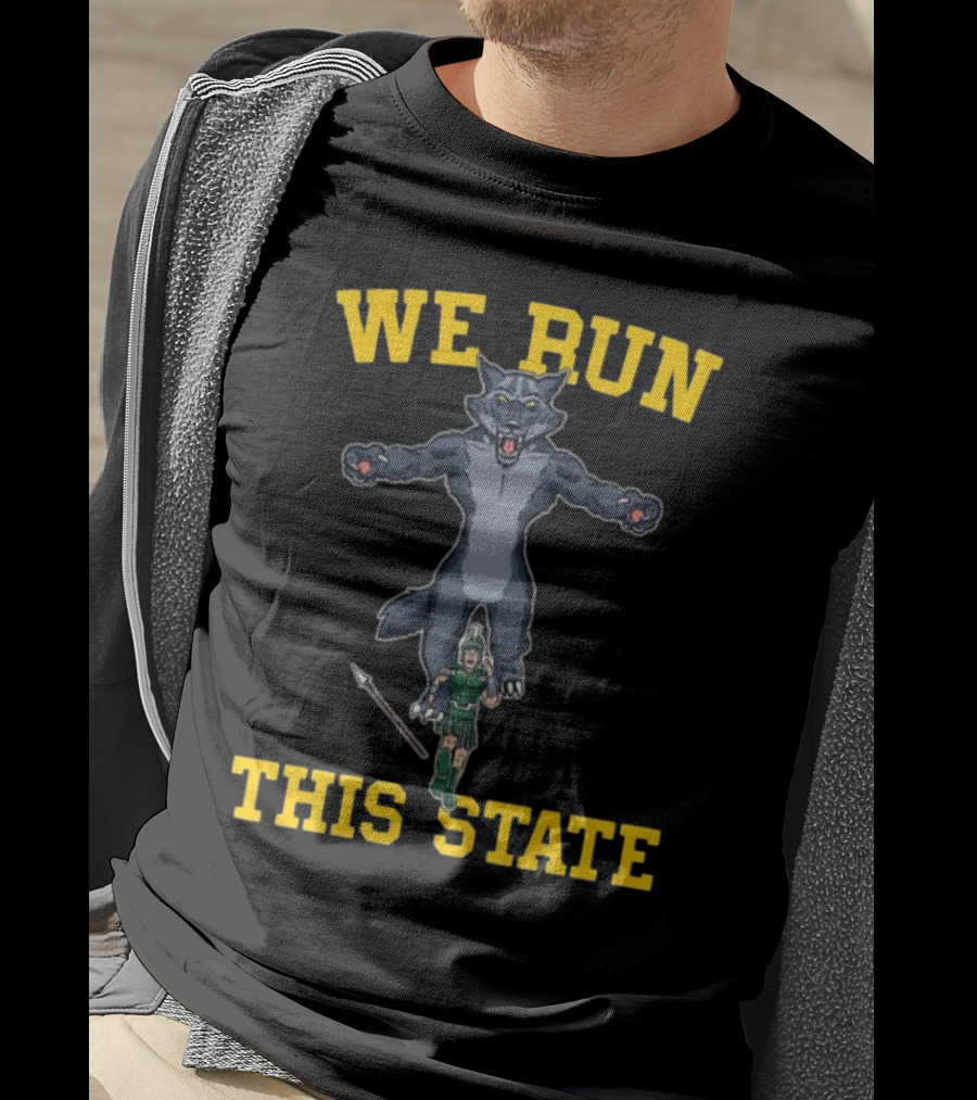 We Run This State Wolf And Spartan Warrior T-Shirt
