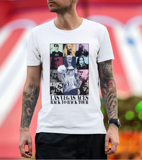 Premium T-Shirt: Las Vegas Aces Back To Back Tour Celebration Photography Collage T-Shirt Las Vegas Aces Back To Back Tour Celebration Photography Collage T-Shirt