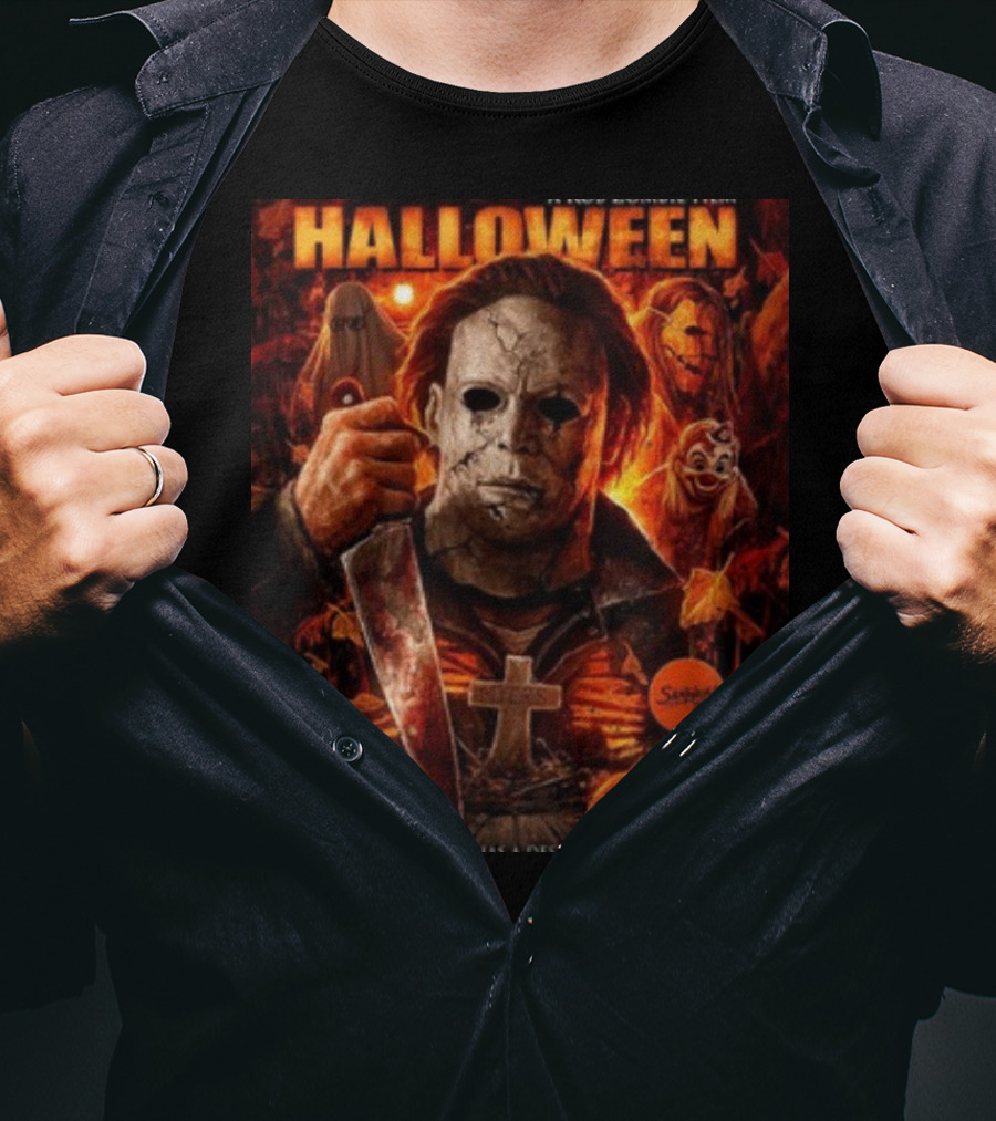 Rob Zombie's Halloween Evil Has A Destiny Michael Myers Mask Knife Horror Scene T-Shirt