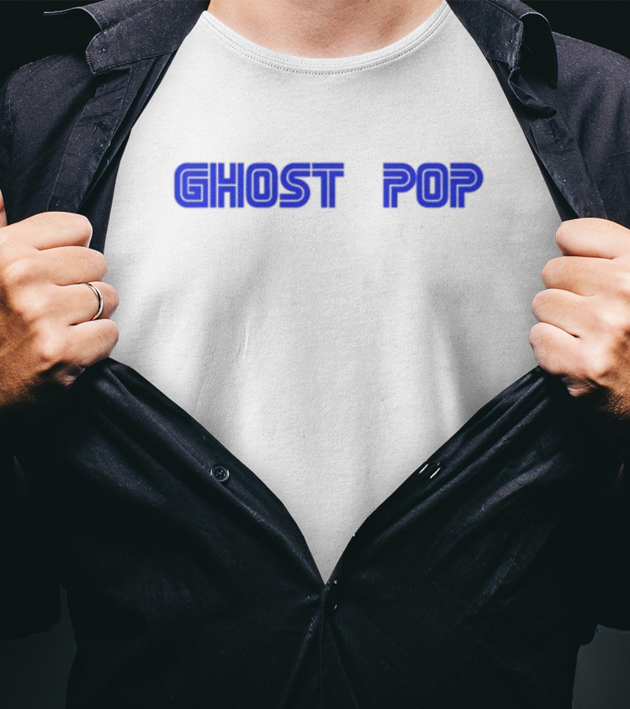 GHOST POP Retro Sci-Fi Neon Blue Text T-Shirt