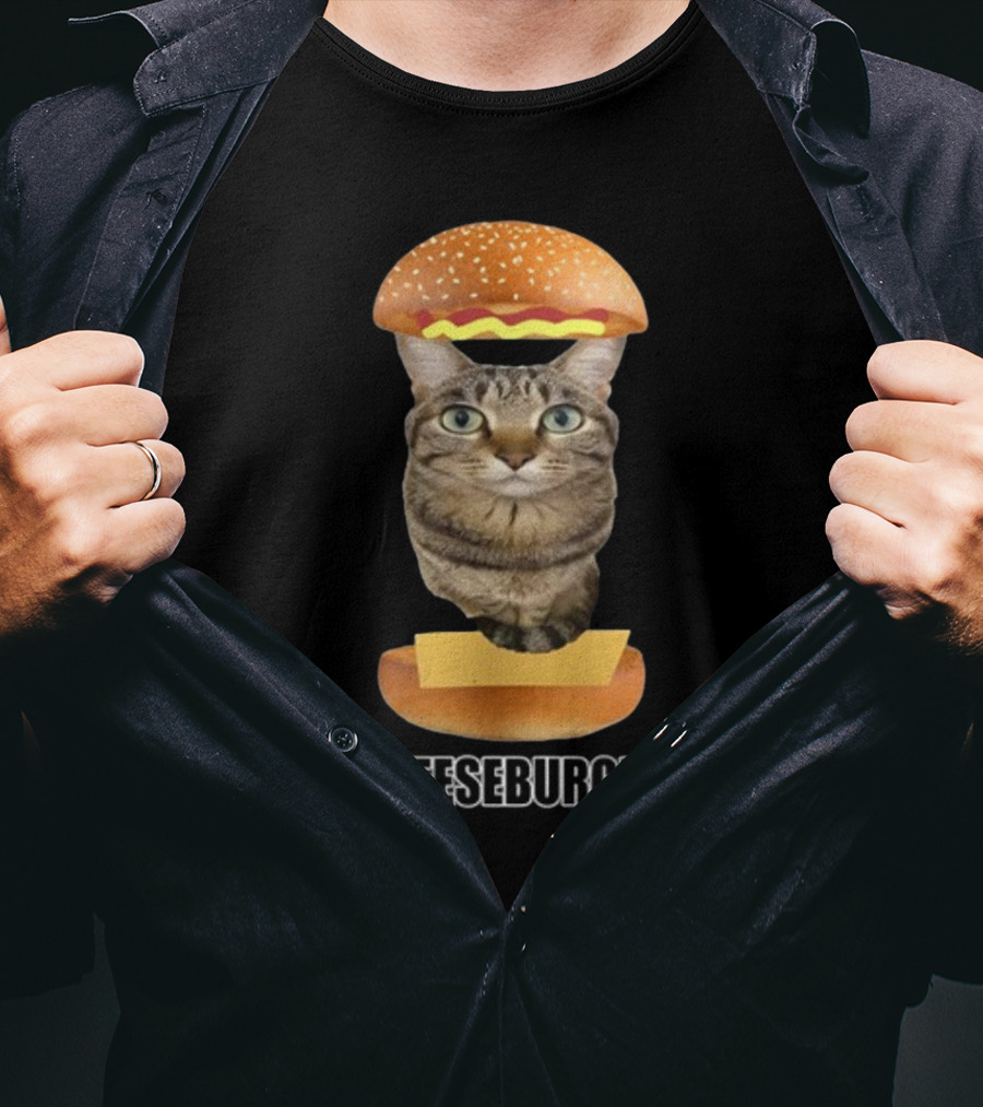 Goofyahhtees Cat Cheeseburger Humor T-Shirt