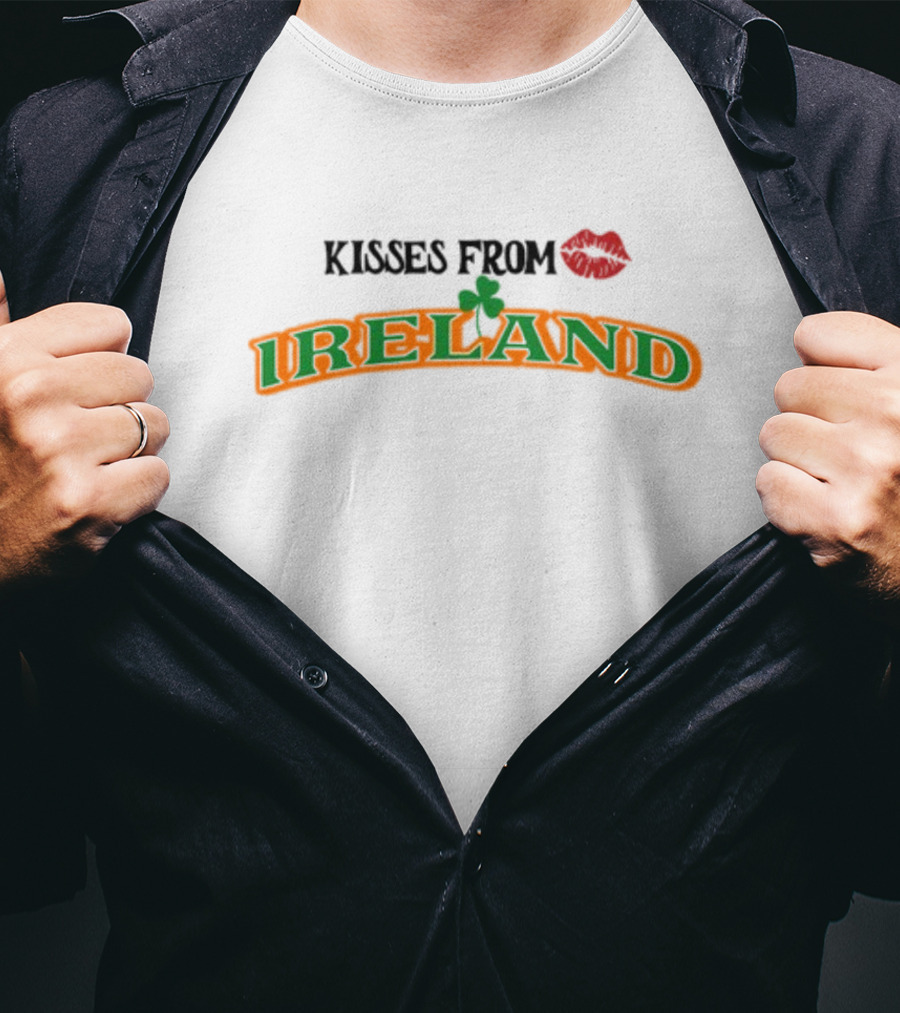 Kisses From Ireland Shamrock And Lip Print T-Shirt