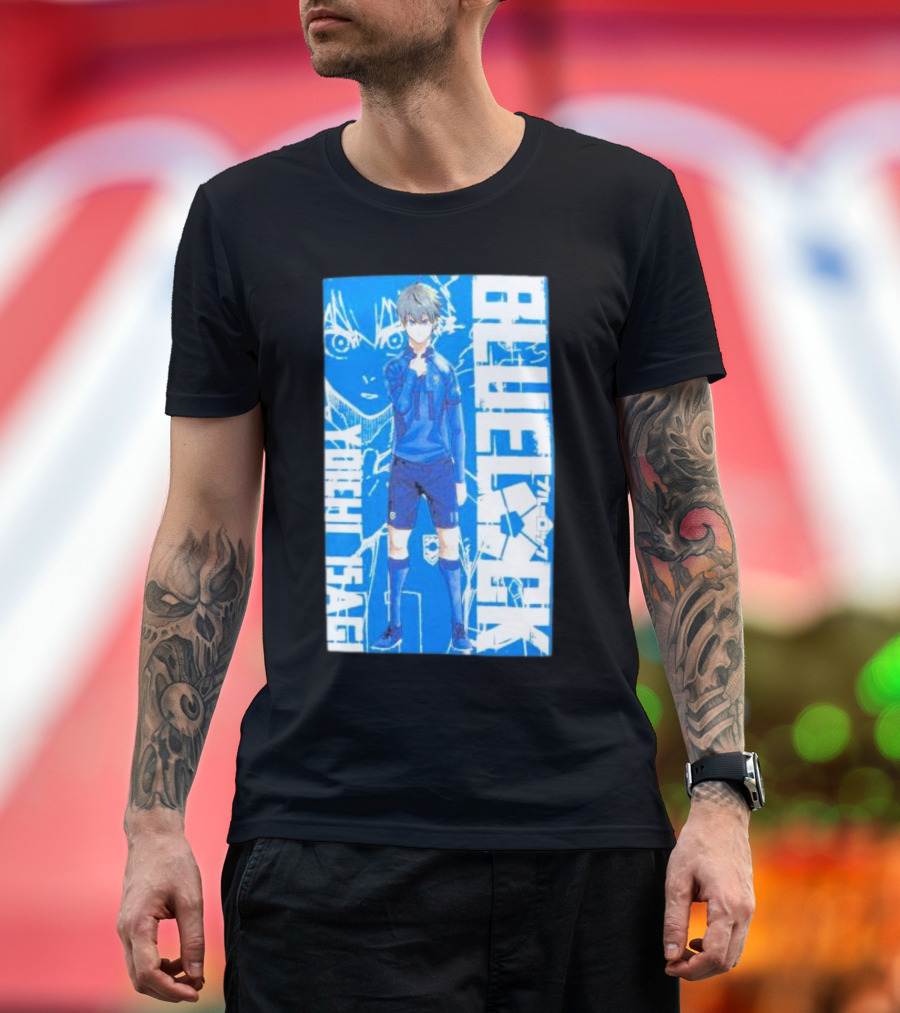 Blue Lock Isagi Yoichi Anime Soccer Character Bold Blue T-Shirt