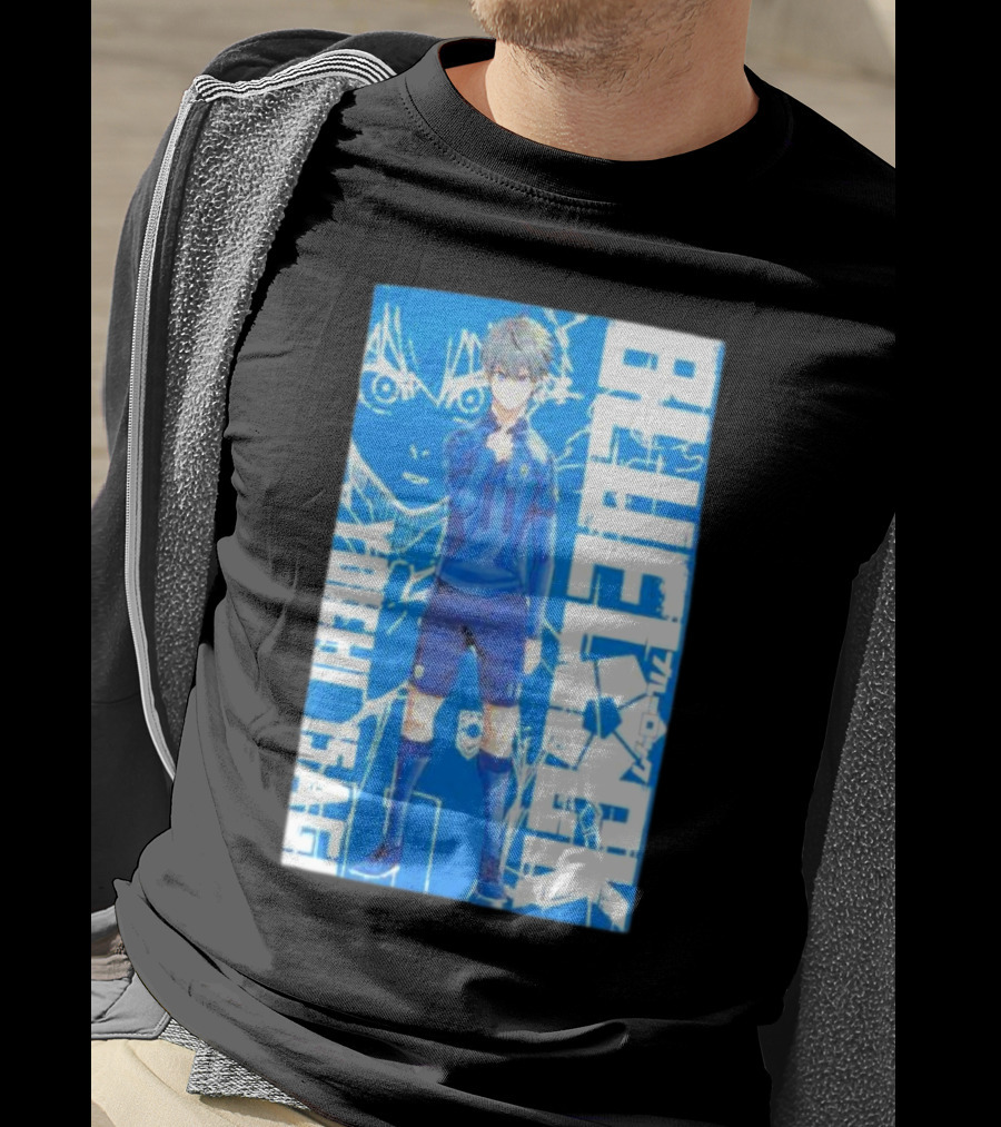 Blue Lock Isagi Yoichi Anime Soccer Character Bold Blue T-Shirt