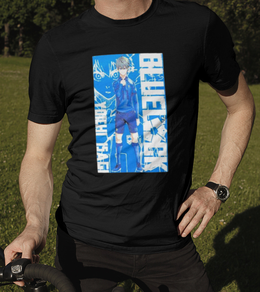 Blue Lock Isagi Yoichi Anime Soccer Character Bold Blue T-Shirt