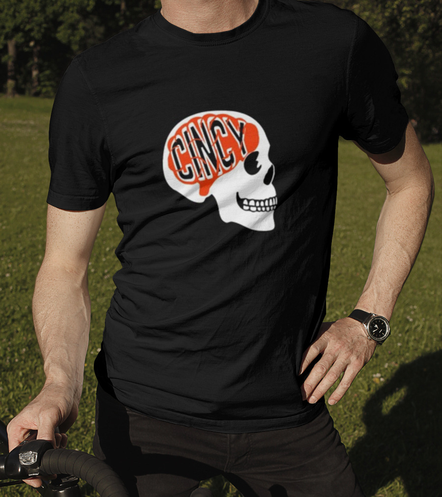 Cincy On The Brain Football Helmet Skull T-Shirt