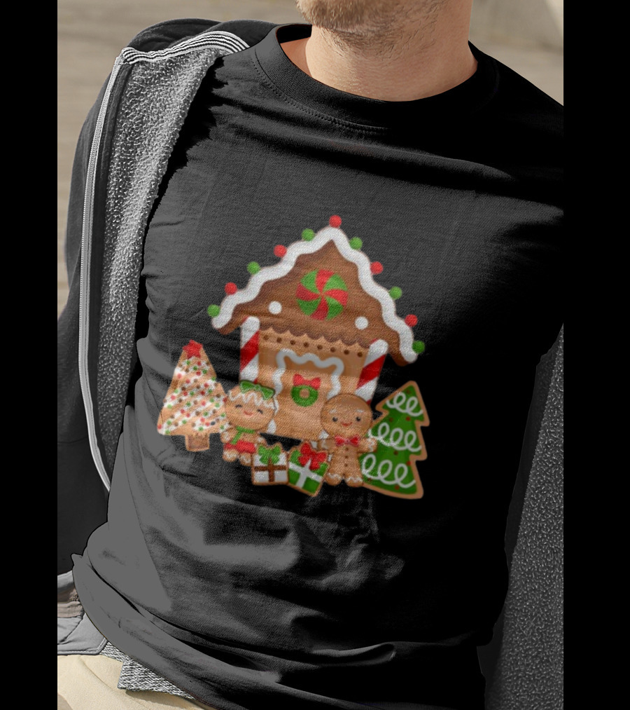 Gingerbread House Christmas With Peppermint And Cookie Decorations T-Shirt