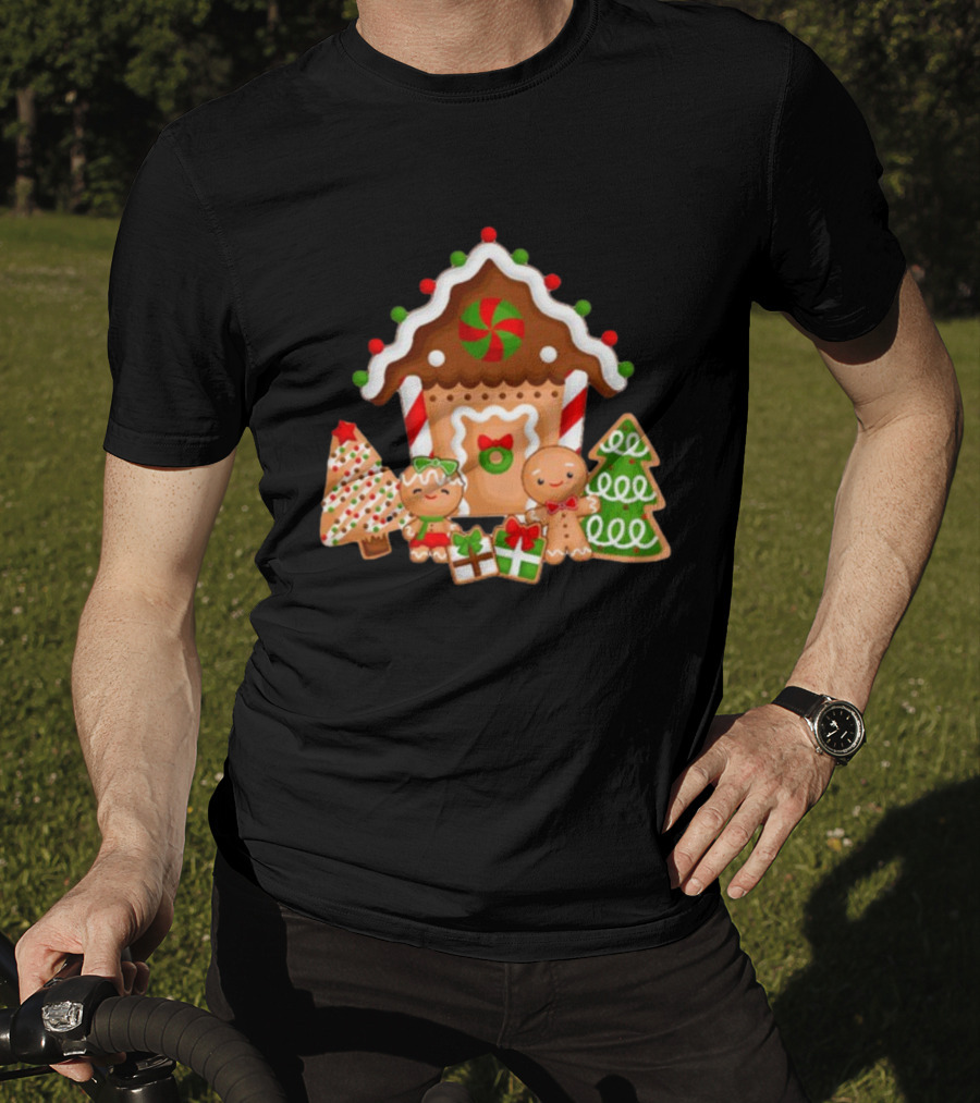 Gingerbread House Christmas With Peppermint And Cookie Decorations T-Shirt
