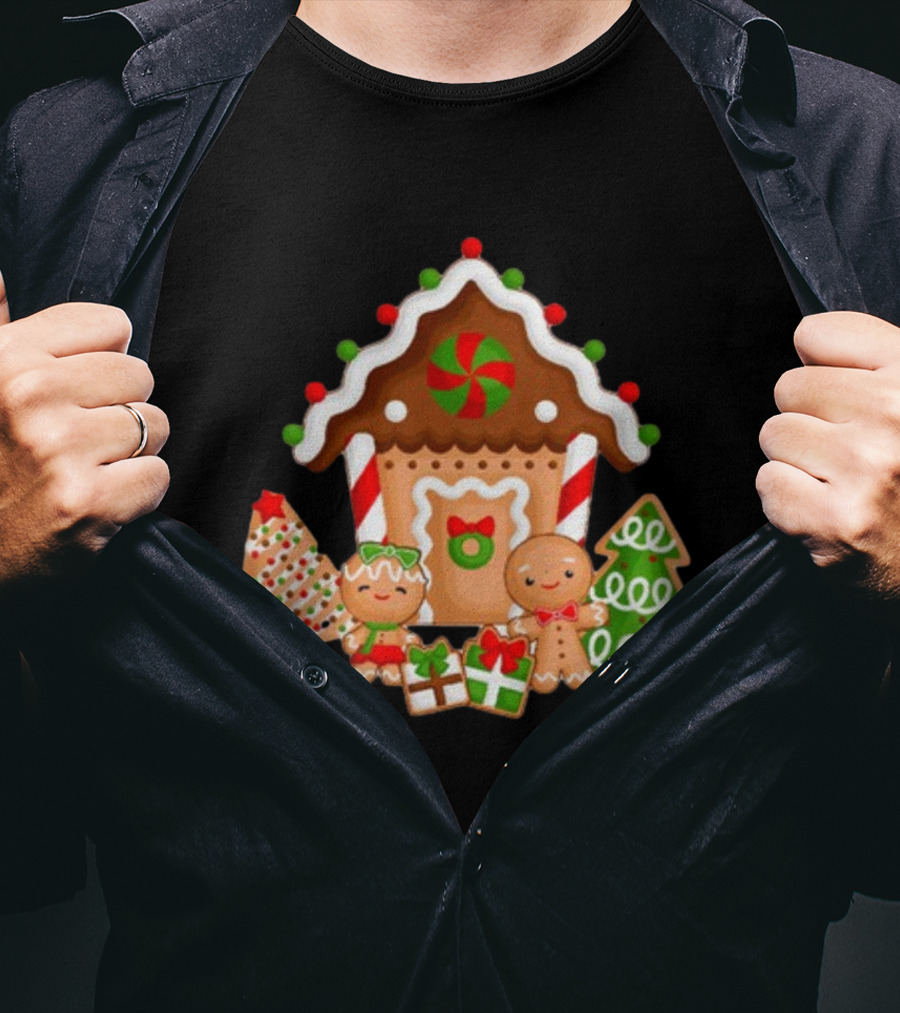 Gingerbread House Christmas With Peppermint And Cookie Decorations T-Shirt