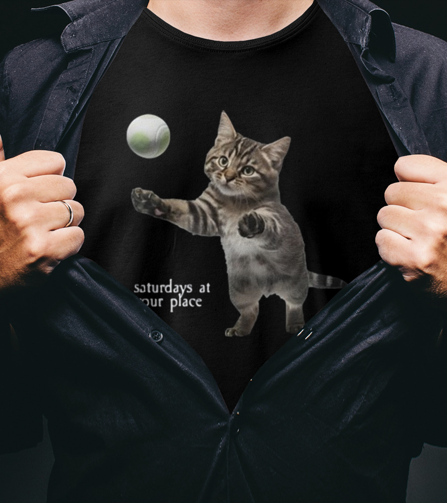 No Sleep Records Cat Playing Tennis Ball Saturdays At Your Place T-Shirt