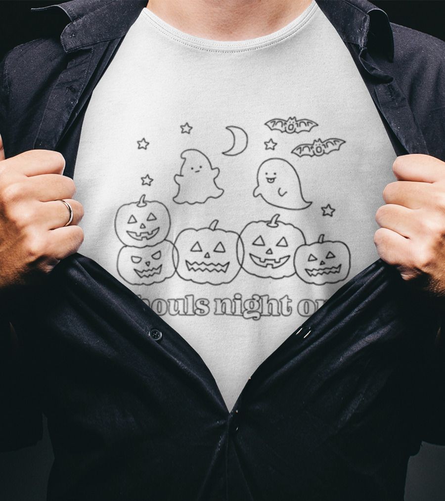 Ghouls Night Out Ghosts Bats Jack-o'-Lanterns Moon Stars T-Shirt