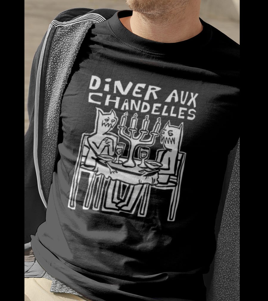 Iskream5 Diner Aux Chandelles Candlelit Dinner With Cat Creatures T-Shirt