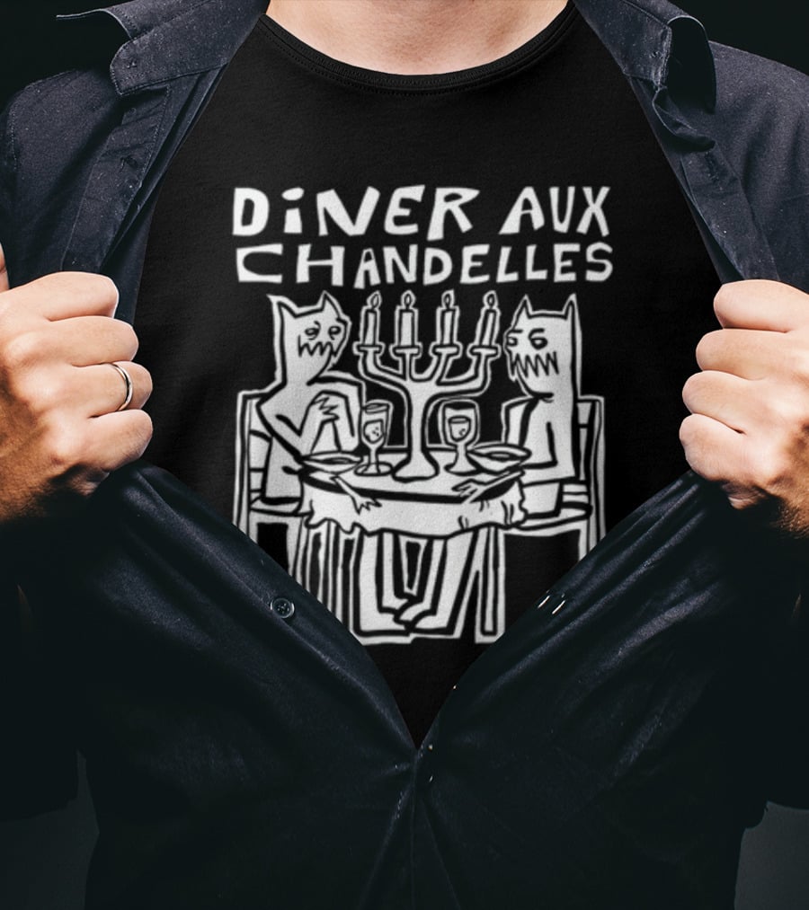 Iskream5 Diner Aux Chandelles Candlelit Dinner With Cat Creatures T-Shirt