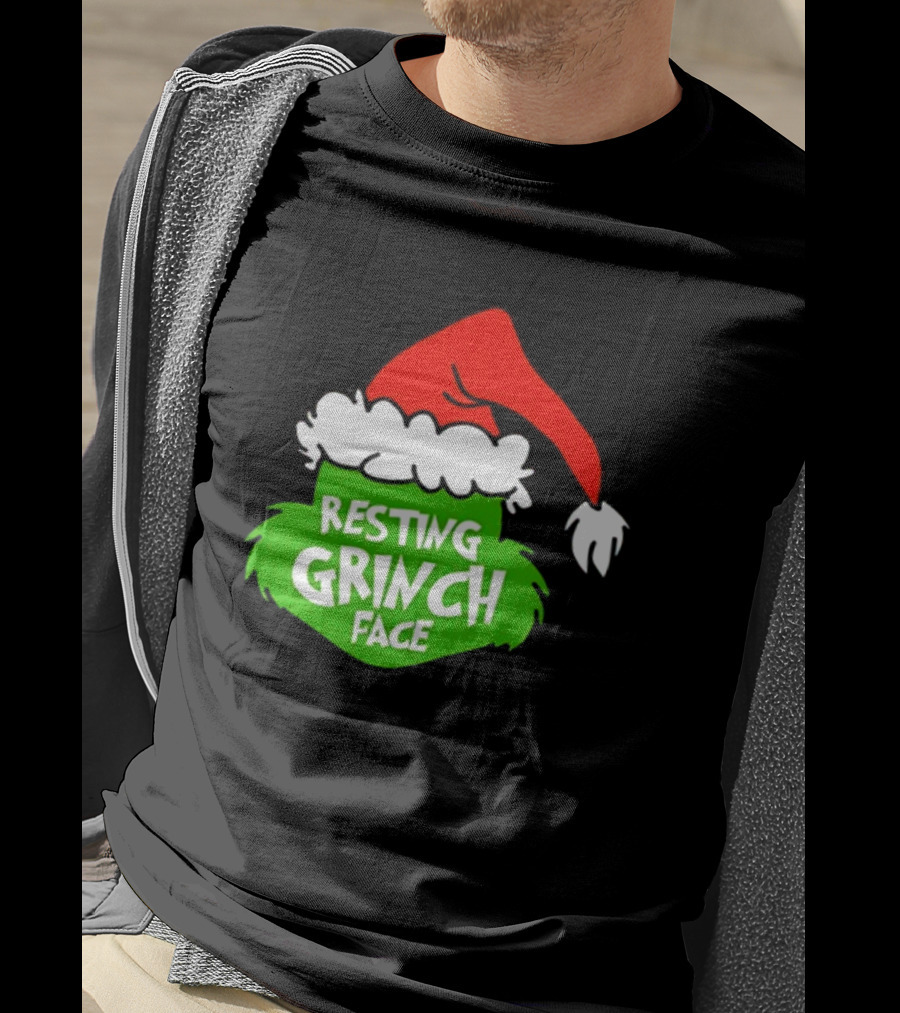 Resting Grinch Face Santa Hat Christmas T-Shirt