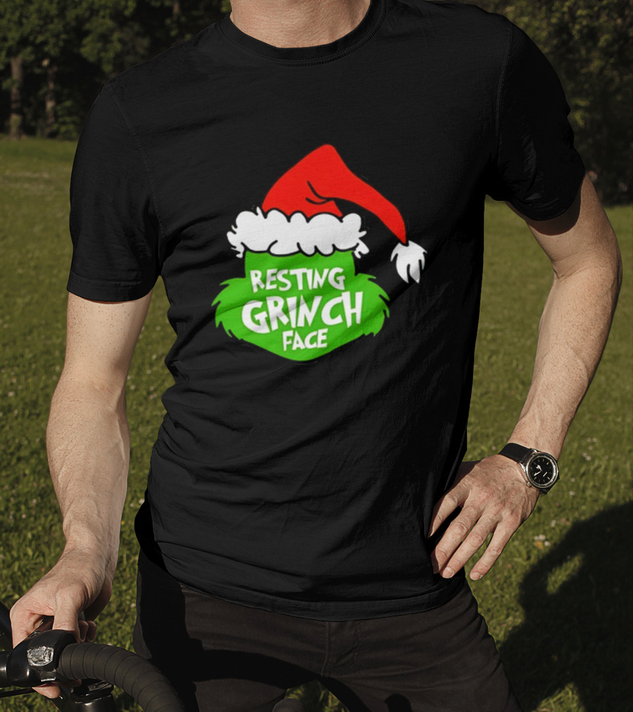 Resting Grinch Face Santa Hat Christmas T-Shirt