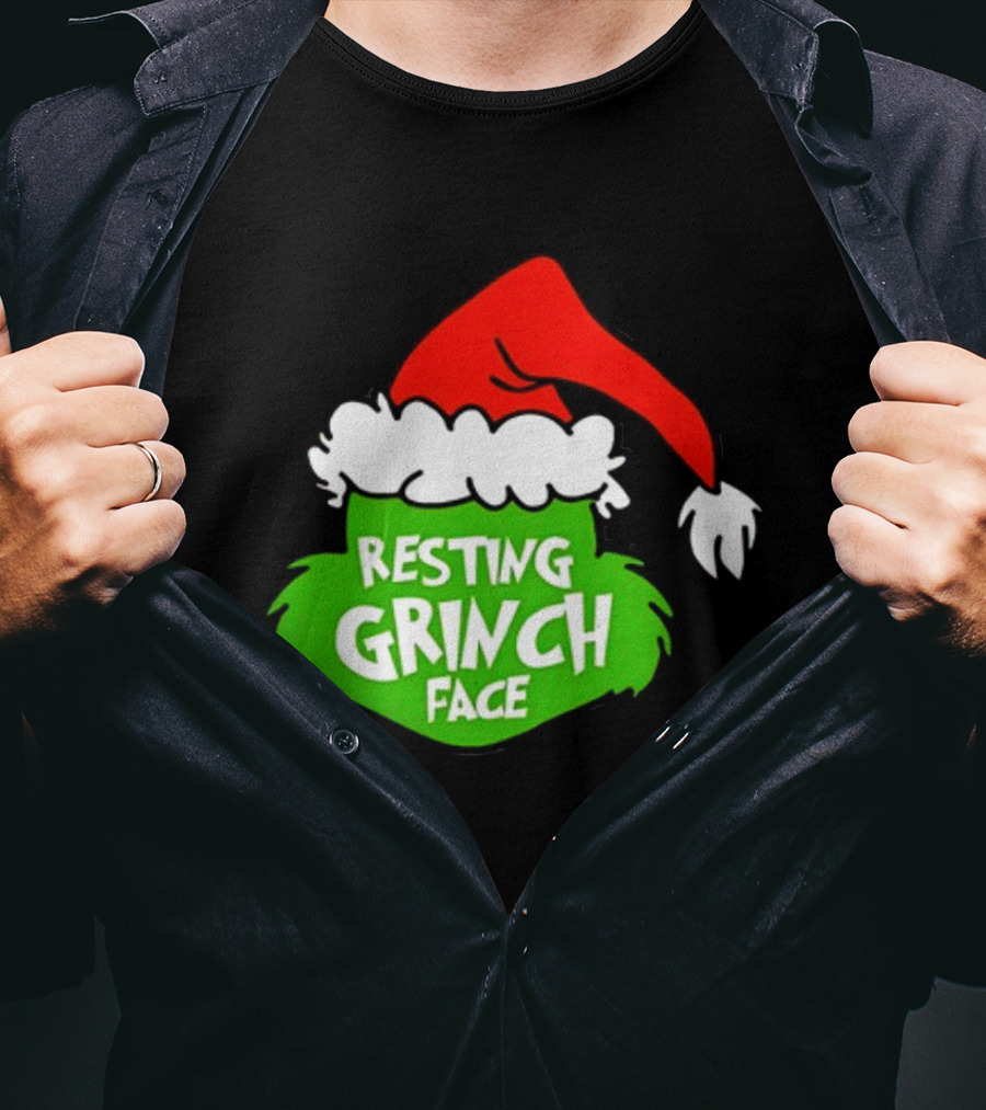 Resting Grinch Face Santa Hat Christmas T-Shirt