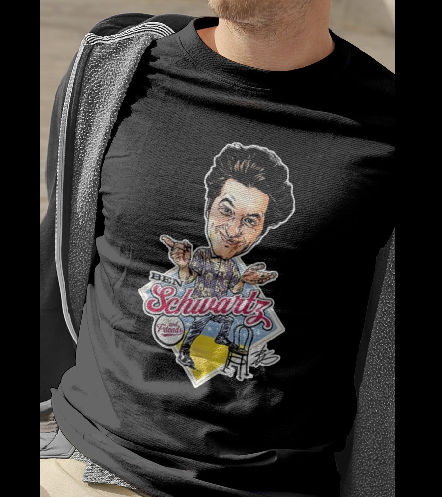 Ben Schwartz Character Illustration With Yellow Stage And Blue Chair T-Shirt