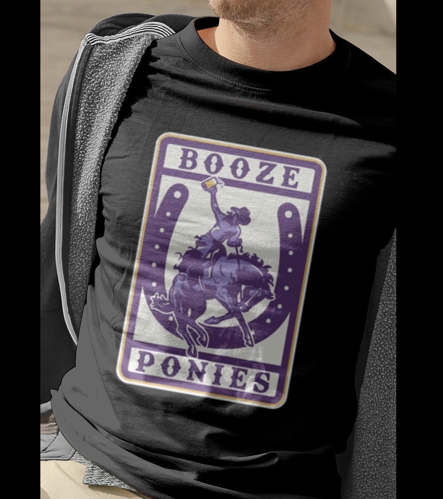 Booze Ponies Rodeo Rider With Horseshoe And Drink Cup T-Shirt