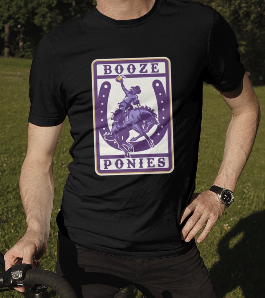 Booze Ponies Rodeo Rider With Horseshoe And Drink Cup T-Shirt