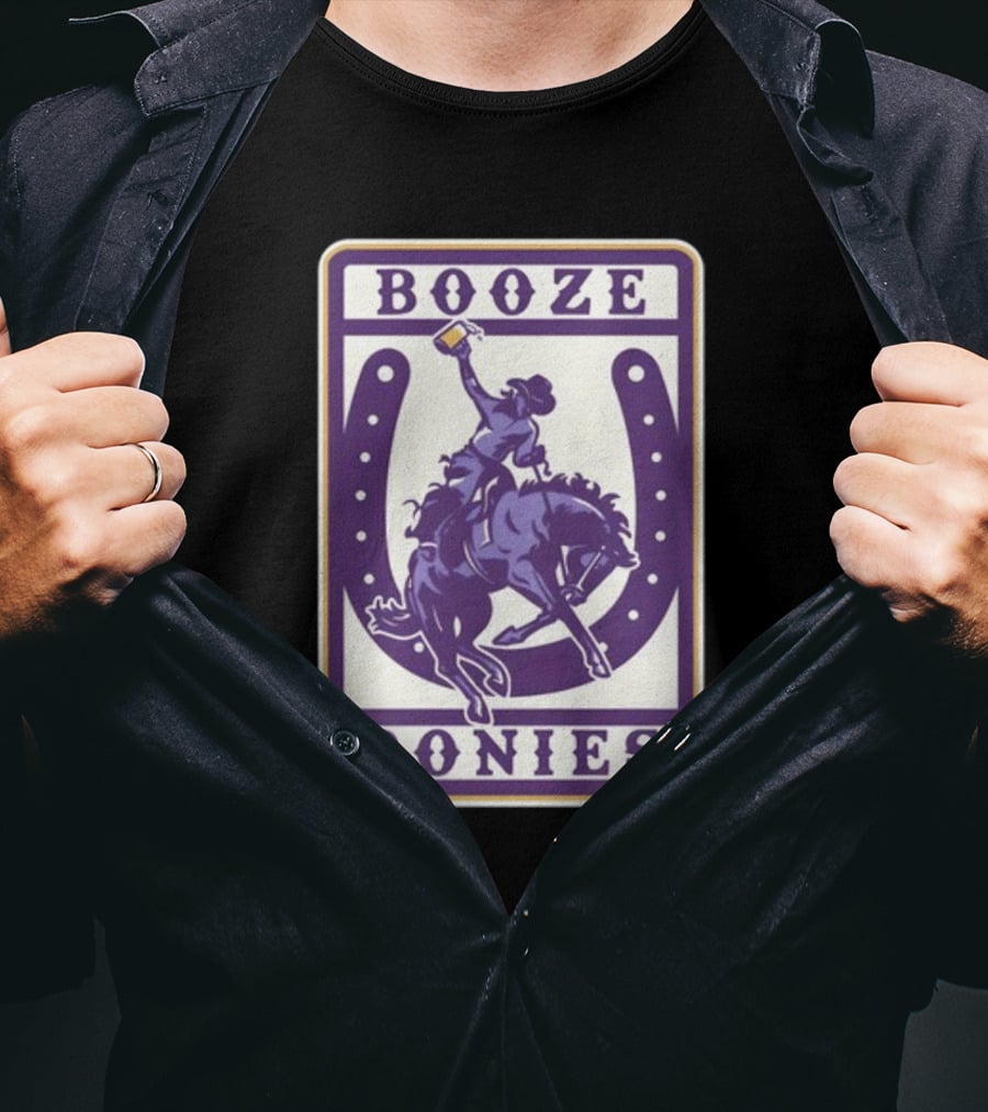 Booze Ponies Rodeo Rider With Horseshoe And Drink Cup T-Shirt