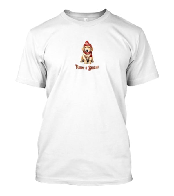 Furry And Bright Puppy In Winter Hat And Scarf T-Shirt