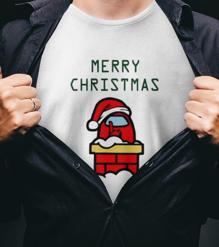 Among Us Santa Red Merry Christmas Chimney Crewmate T-Shirt