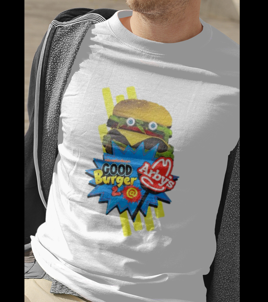 Nickelodeon Good Burger 2 Arby's Collaboration Burger With Eyeballs And Red Arby's T-Shirt