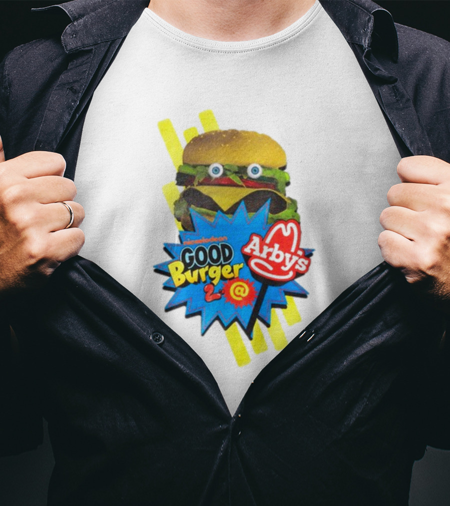 Nickelodeon Good Burger 2 Arby's Collaboration Burger With Eyeballs And Red Arby's T-Shirt