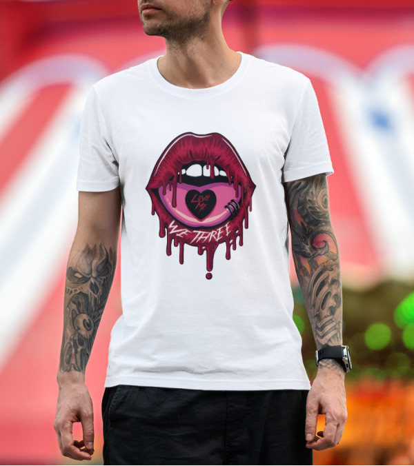 Premium T-Shirt: We Three Love Me Dripping Lips Heart Tattoo T-Shirt We Three Love Me Dripping Lips Heart Tattoo T-Shirt