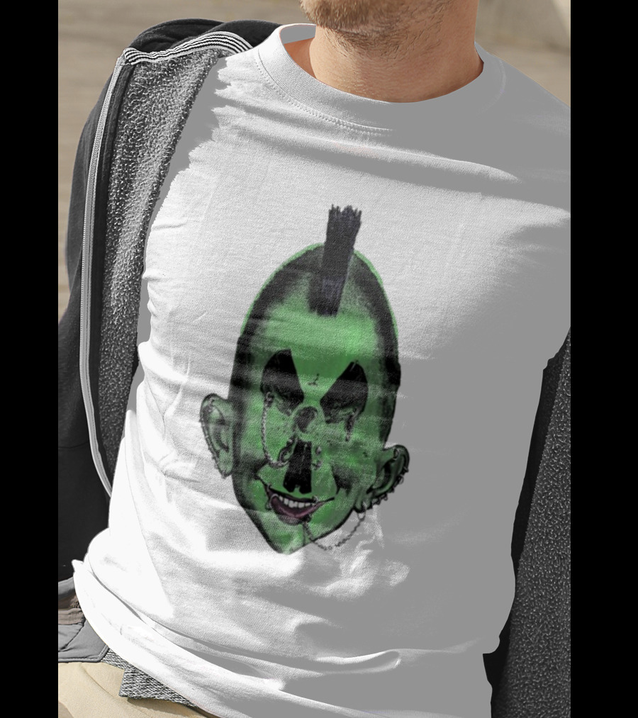 Willy Warhol Green Punk Face Mohawk Piercings T-Shirt