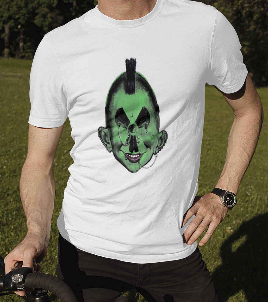 Willy Warhol Green Punk Face Mohawk Piercings T-Shirt