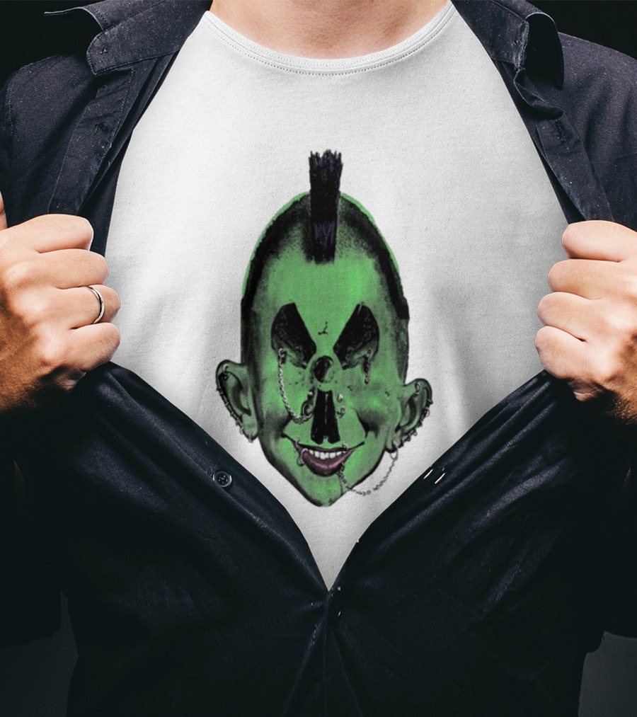Willy Warhol Green Punk Face Mohawk Piercings T-Shirt