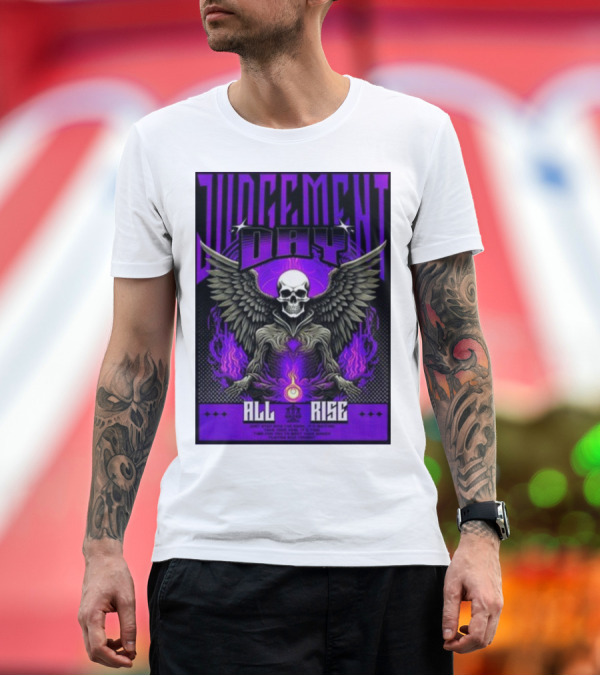 Judgment Day All Rise Skeleton Wings Purple Flame T-Shirt