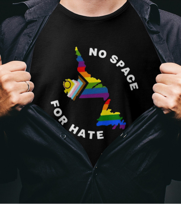 No Space For Hate Rainbow Pride Inclusivity Flag And Map T-Shirt