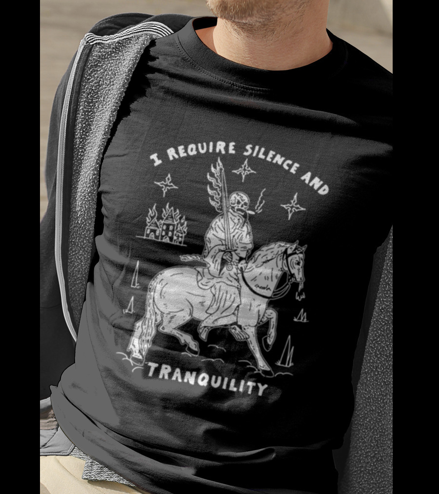 I Require Silence And Tranquility Grim Reaper On Horse With Burning Castle And Stars T-Shirt