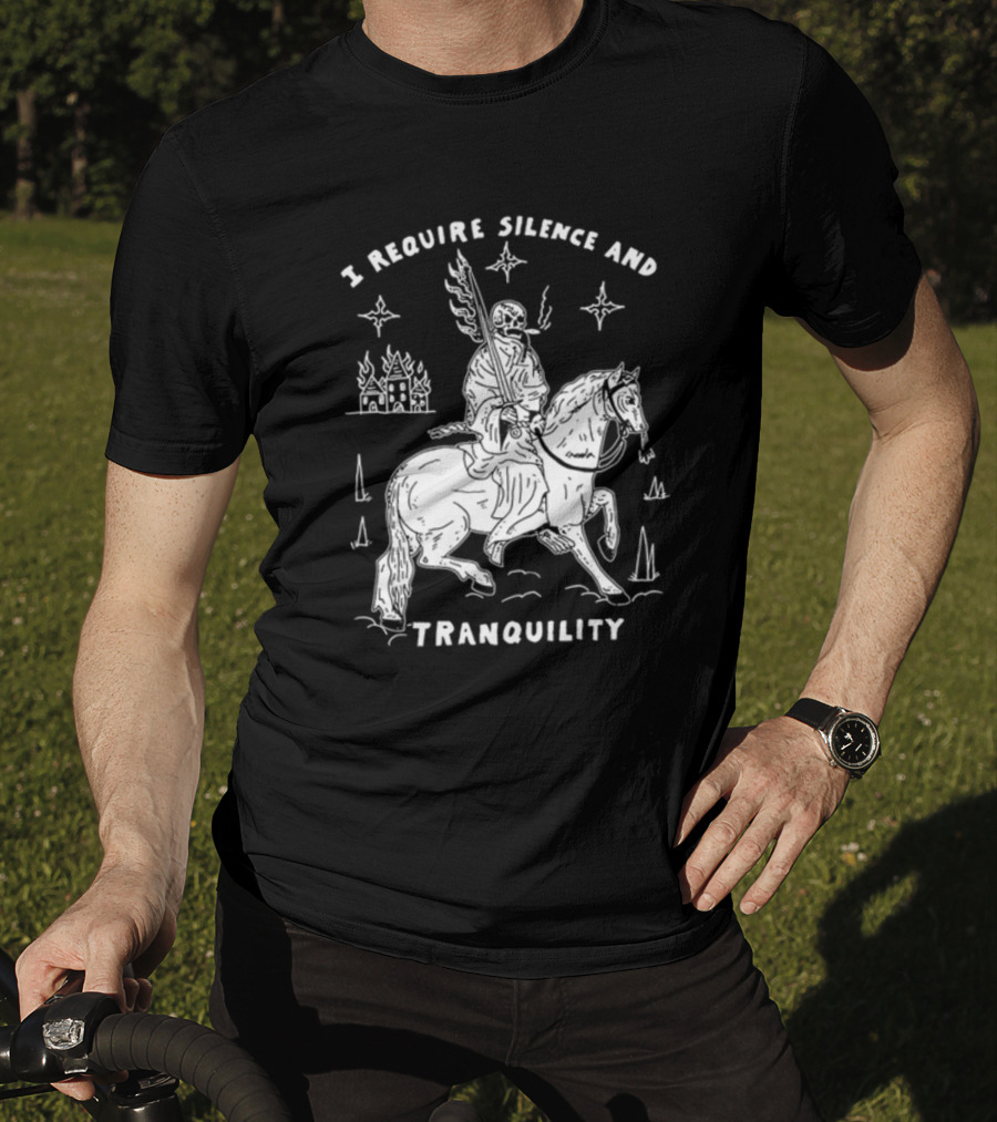 I Require Silence And Tranquility Grim Reaper On Horse With Burning Castle And Stars T-Shirt