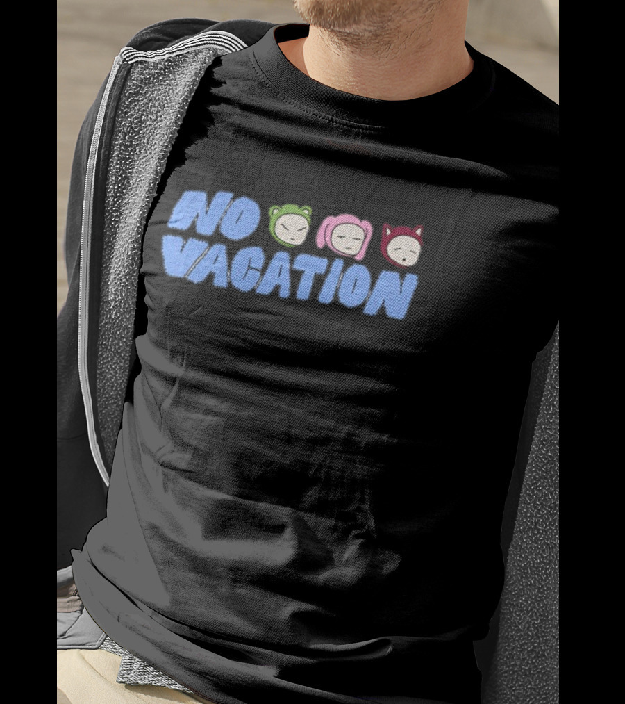 No Vacation Store Ivory No Vacation Text With Cartoon Faces T-Shirt