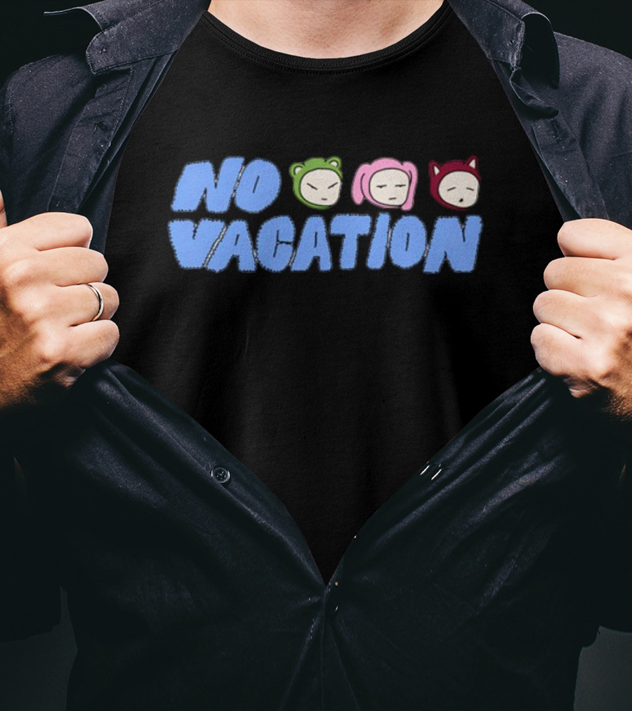 No Vacation Store Ivory No Vacation Text With Cartoon Faces T-Shirt