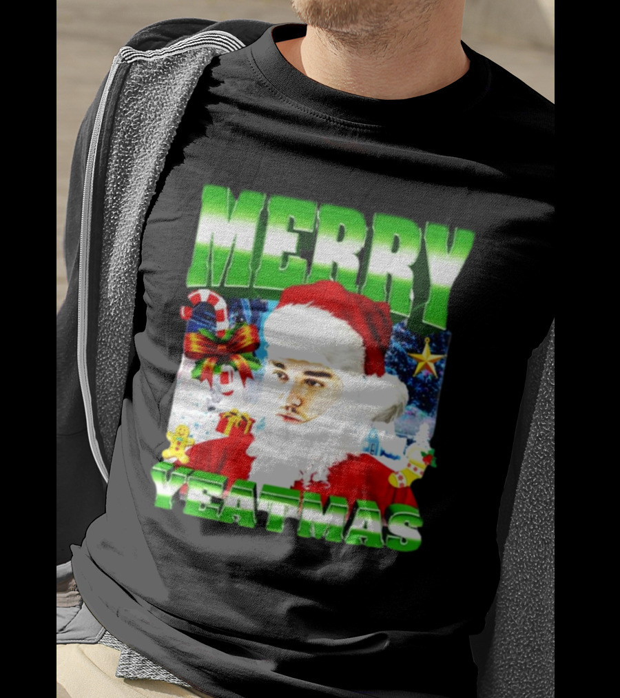 Memeabletees Merry Yeatmas Santa Claus Candy Canes And Snowflakes T-Shirt