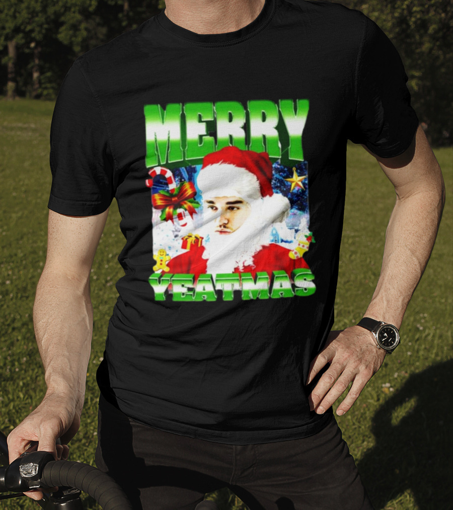 Memeabletees Merry Yeatmas Santa Claus Candy Canes And Snowflakes T-Shirt