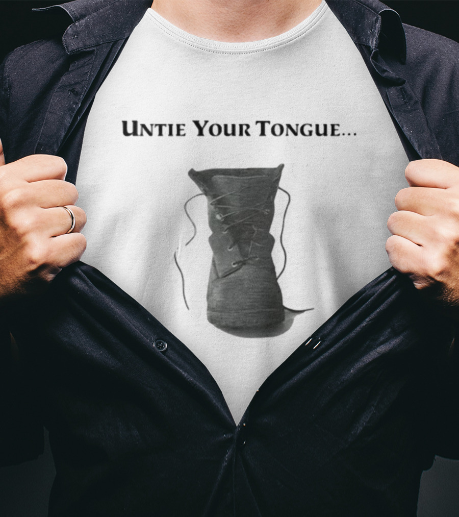 Cravemedia Untie Your Tongue Boot Laces Visual Pun T-Shirt