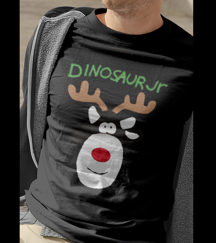 Dinosaur Jr Reindeer With Red Nose And Antlers T-Shirt