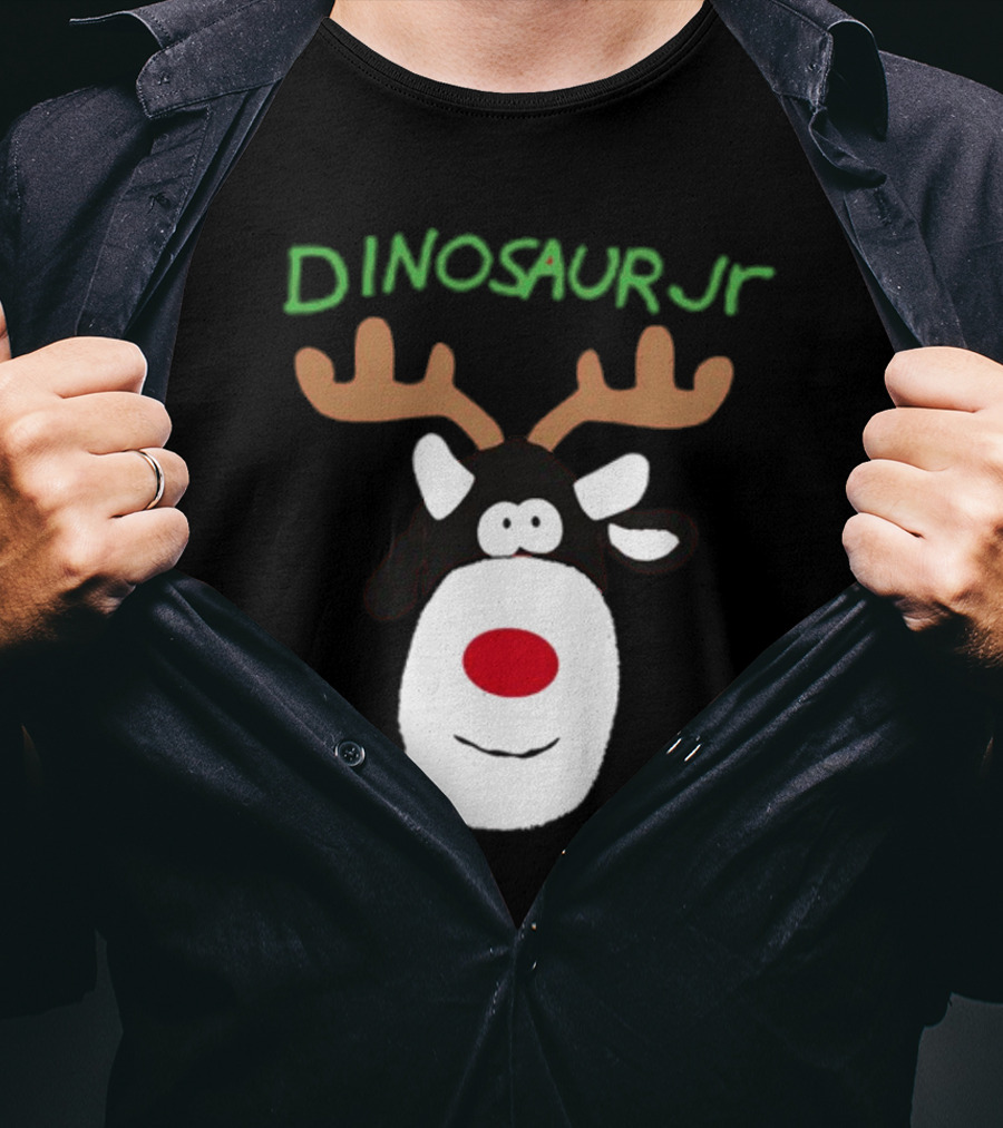 Dinosaur Jr Reindeer With Red Nose And Antlers T-Shirt