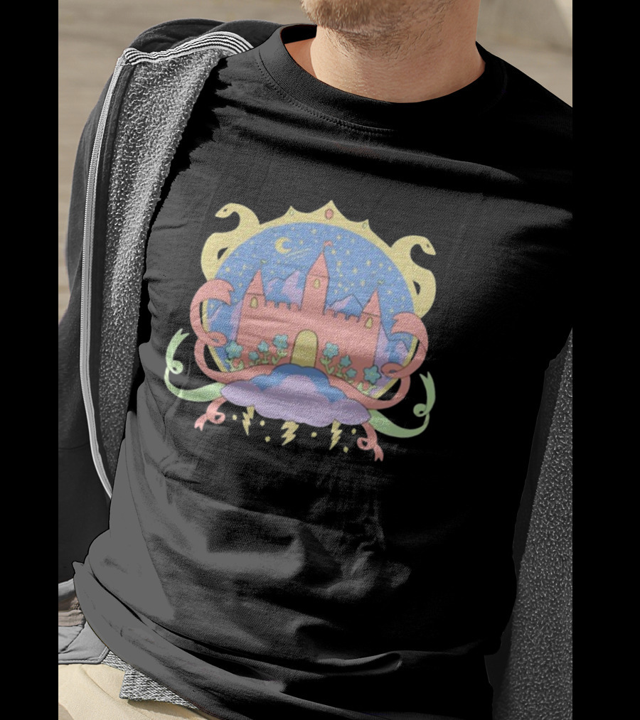 Holiday Castle Mystical Night With Serpents, Clouds, And Lightning T-Shirt